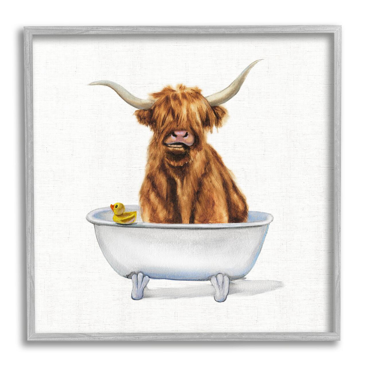 Stupell Industries Shaggy Country Cattle in Bathtub Rubber Duck Framed Wall Art